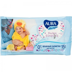 Салфетки влажные детские Aura Ultra Comfort, 15шт., 110 уп.