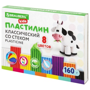 Пластилин 8 цветов Brauberg Kids, 160г, со стеком (106501), 10 уп.